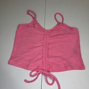 POL Pink Ribbed Tie Front Cropped Tank Top | Size M | NWOT